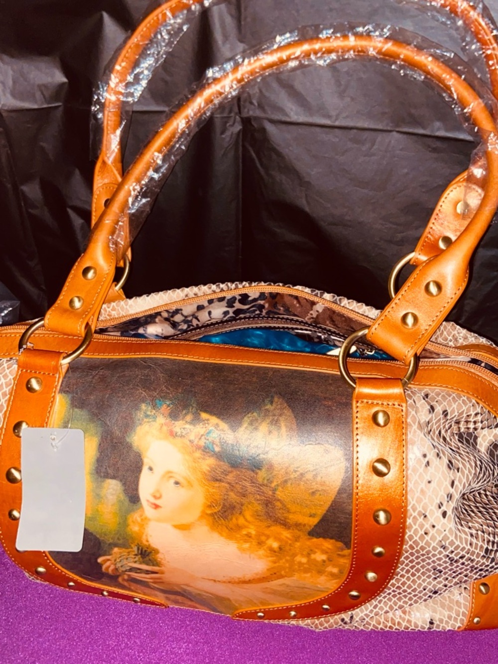 Sharif Hand-Painted Portrait Satchel Shoulder Bag - Tan/Brown Beautiful bag